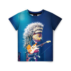 Детская футболка 3D с принтом Животный рок в Петрозаводске, 100% гипоаллергенный полиэфир | прямой крой, круглый вырез горловины, длина до линии бедер, чуть спущенное плечо, ткань немного тянется | Тематика изображения на принте: бас | гитара | дикобраз | еж | ежик | колонки | музыка | рок