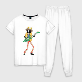 Женская пижама хлопок с принтом Брук в Петрозаводске, 100% хлопок | брюки и футболка прямого кроя, без карманов, на брюках мягкая резинка на поясе и по низу штанин | anime | brook | one | piece | ван | луффи | музыка | пираты | пис | скелет