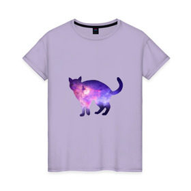 Женская футболка хлопок с принтом Cat galaxy в Петрозаводске, 100% хлопок | прямой крой, круглый вырез горловины, длина до линии бедер, слегка спущенное плечо | космос | кошка | силуэт