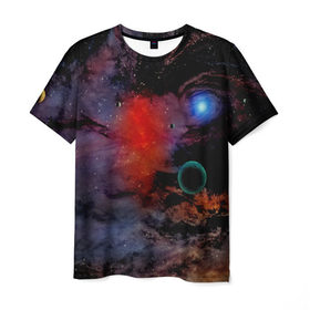Мужская футболка 3D с принтом Планеты галактики в Петрозаводске, 100% полиэфир | прямой крой, круглый вырез горловины, длина до линии бедер | 