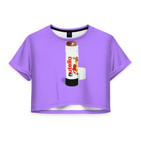Женская футболка 3D укороченная с принтом Нутелла в Петрозаводске, 100% полиэстер | круглая горловина, длина футболки до линии талии, рукава с отворотами | nutella | нутелла | ореховая паста | помада | сладости | шоколадная паста