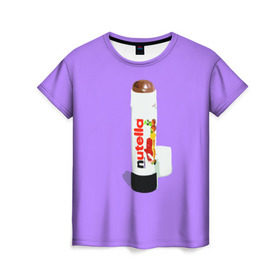 Женская футболка 3D с принтом Нутелла в Петрозаводске, 100% полиэфир ( синтетическое хлопкоподобное полотно) | прямой крой, круглый вырез горловины, длина до линии бедер | nutella | нутелла | ореховая паста | помада | сладости | шоколадная паста