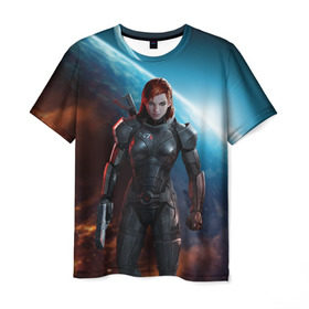 Мужская футболка 3D с принтом Mass Effect в Петрозаводске, 100% полиэфир | прямой крой, круглый вырез горловины, длина до линии бедер | n7 | shepard | галактика | жнец | космос | масс | нормандия | планета | шепард | эффект