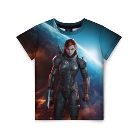 Детская футболка 3D с принтом Mass Effect в Петрозаводске, 100% гипоаллергенный полиэфир | прямой крой, круглый вырез горловины, длина до линии бедер, чуть спущенное плечо, ткань немного тянется | n7 | shepard | галактика | жнец | космос | масс | нормандия | планета | шепард | эффект