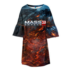 Детское платье 3D с принтом Mass Effect в Петрозаводске, 100% полиэстер | прямой силуэт, чуть расширенный к низу. Круглая горловина, на рукавах — воланы | Тематика изображения на принте: n7 | shepard | галактика | жнец | космос | масс | нормандия | планета | шепард | эффект