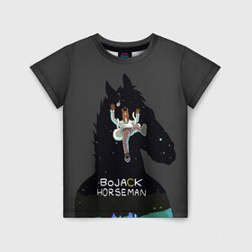 Детская футболка 3D с принтом Конь БоДжек в Петрозаводске, 100% гипоаллергенный полиэфир | прямой крой, круглый вырез горловины, длина до линии бедер, чуть спущенное плечо, ткань немного тянется | bojack horseman | конь бо джек | конь боджек