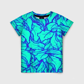 Детская футболка 3D с принтом Фрактальные лепестки в Петрозаводске, 100% гипоаллергенный полиэфир | прямой крой, круглый вырез горловины, длина до линии бедер, чуть спущенное плечо, ткань немного тянется | листья | паттерн | синий