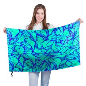 Флаг 3D с принтом Фрактальные лепестки в Петрозаводске, 100% полиэстер | плотность ткани — 95 г/м2, размер — 67 х 109 см. Принт наносится с одной стороны | листья | паттерн | синий
