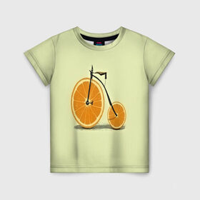 Детская футболка 3D с принтом Апельсиновый велосипед в Петрозаводске, 100% гипоаллергенный полиэфир | прямой крой, круглый вырез горловины, длина до линии бедер, чуть спущенное плечо, ткань немного тянется | 