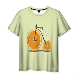 Мужская футболка 3D с принтом Апельсиновый велосипед в Петрозаводске, 100% полиэфир | прямой крой, круглый вырез горловины, длина до линии бедер | 