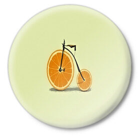 Значок с принтом Апельсиновый велосипед в Петрозаводске,  металл | круглая форма, металлическая застежка в виде булавки | 