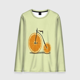 Мужской лонгслив 3D с принтом Апельсиновый велосипед в Петрозаводске, 100% полиэстер | длинные рукава, круглый вырез горловины, полуприлегающий силуэт | Тематика изображения на принте: 