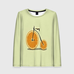 Женский лонгслив 3D с принтом Апельсиновый велосипед в Петрозаводске, 100% полиэстер | длинные рукава, круглый вырез горловины, полуприлегающий силуэт | 