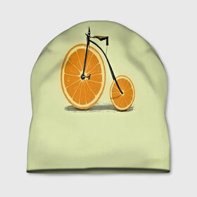 Шапка 3D с принтом Апельсиновый велосипед в Петрозаводске, 100% полиэстер | универсальный размер, печать по всей поверхности изделия | 
