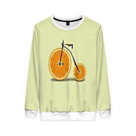 Женский свитшот 3D с принтом Апельсиновый велосипед в Петрозаводске, 100% полиэстер с мягким внутренним слоем | круглый вырез горловины, мягкая резинка на манжетах и поясе, свободная посадка по фигуре | Тематика изображения на принте: 