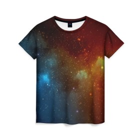 Женская футболка 3D с принтом Столкновение вселенных в Петрозаводске, 100% полиэфир ( синтетическое хлопкоподобное полотно) | прямой крой, круглый вырез горловины, длина до линии бедер | nebula | звезды | туманность