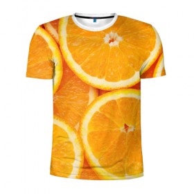 Мужская футболка 3D спортивная с принтом Апельсинка в Петрозаводске, 100% полиэстер с улучшенными характеристиками | приталенный силуэт, круглая горловина, широкие плечи, сужается к линии бедра | Тематика изображения на принте: апельсин | свежесть | фрукт