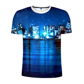Мужская футболка 3D спортивная с принтом Panoramic Urban в Петрозаводске, 100% полиэстер с улучшенными характеристиками | приталенный силуэт, круглая горловина, широкие плечи, сужается к линии бедра | высотки | город | здания | ночь | страны | сша