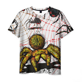 Мужская футболка 3D с принтом Тарантул в Петрозаводске, 100% полиэфир | прямой крой, круглый вырез горловины, длина до линии бедер | spider | паук | паутина | тарантул