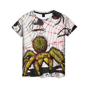 Женская футболка 3D с принтом Тарантул в Петрозаводске, 100% полиэфир ( синтетическое хлопкоподобное полотно) | прямой крой, круглый вырез горловины, длина до линии бедер | spider | паук | паутина | тарантул