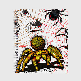 Тетрадь с принтом Тарантул в Петрозаводске, 100% бумага | 48 листов, плотность листов — 60 г/м2, плотность картонной обложки — 250 г/м2. Листы скреплены сбоку удобной пружинной спиралью. Уголки страниц и обложки скругленные. Цвет линий — светло-серый
 | Тематика изображения на принте: spider | паук | паутина | тарантул