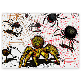 Поздравительная открытка с принтом Тарантул в Петрозаводске, 100% бумага | плотность бумаги 280 г/м2, матовая, на обратной стороне линовка и место для марки
 | spider | паук | паутина | тарантул