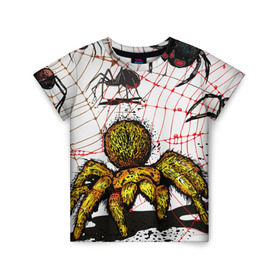 Детская футболка 3D с принтом Тарантул в Петрозаводске, 100% гипоаллергенный полиэфир | прямой крой, круглый вырез горловины, длина до линии бедер, чуть спущенное плечо, ткань немного тянется | Тематика изображения на принте: spider | паук | паутина | тарантул