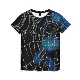 Женская футболка 3D с принтом Паутинка в Петрозаводске, 100% полиэфир ( синтетическое хлопкоподобное полотно) | прямой крой, круглый вырез горловины, длина до линии бедер | паутина | роса