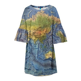 Детское платье 3D с принтом Карта в Петрозаводске, 100% полиэстер | прямой силуэт, чуть расширенный к низу. Круглая горловина, на рукавах — воланы | география | земля | мир