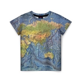 Детская футболка 3D с принтом Карта в Петрозаводске, 100% гипоаллергенный полиэфир | прямой крой, круглый вырез горловины, длина до линии бедер, чуть спущенное плечо, ткань немного тянется | география | земля | мир