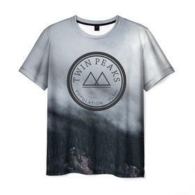 Мужская футболка 3D с принтом Twin Peaks в Петрозаводске, 100% полиэфир | прямой крой, круглый вырез горловины, длина до линии бедер | Тематика изображения на принте: twin peaks | дэвид линч | лес | лора палмер | сова | твин пикс | туман