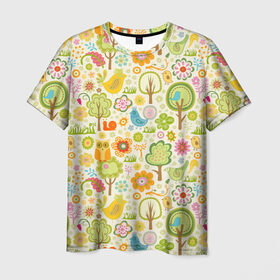 Мужская футболка 3D с принтом Райские кущи в Петрозаводске, 100% полиэфир | прямой крой, круглый вырез горловины, длина до линии бедер | деревья | природа | птицы | сад | сова | цветы