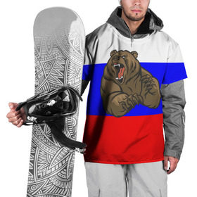 Накидка на куртку 3D с принтом Медведь в Петрозаводске, 100% полиэстер |  | медведь | триколор | я русский