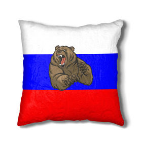 Подушка 3D с принтом Медведь в Петрозаводске, наволочка – 100% полиэстер, наполнитель – холлофайбер (легкий наполнитель, не вызывает аллергию). | состоит из подушки и наволочки. Наволочка на молнии, легко снимается для стирки | медведь | триколор | я русский