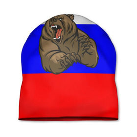 Шапка 3D с принтом Медведь в Петрозаводске, 100% полиэстер | универсальный размер, печать по всей поверхности изделия | медведь | триколор | я русский