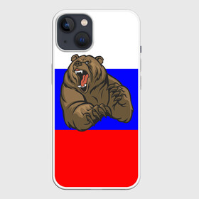 Чехол для iPhone 13 с принтом Медведь в Петрозаводске,  |  | медведь | триколор | я русский