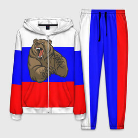 Мужской костюм 3D с принтом Медведь в Петрозаводске, 100% полиэстер | Манжеты и пояс оформлены тканевой резинкой, двухслойный капюшон со шнурком для регулировки, карманы спереди | медведь | триколор | я русский