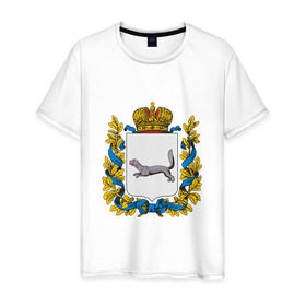 Мужская футболка хлопок с принтом Герб Башкортостана в Петрозаводске, 100% хлопок | прямой крой, круглый вырез горловины, длина до линии бедер, слегка спущенное плечо. | 