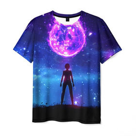 Мужская футболка 3D с принтом Космос в Петрозаводске, 100% полиэфир | прямой крой, круглый вырез горловины, длина до линии бедер | art | space | арт | звёзды | небо | ночь | планета | силуэт | фэнтези | человек