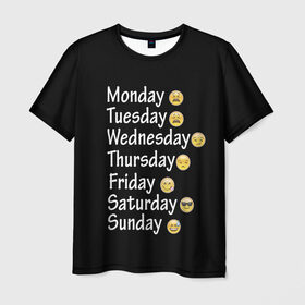 Мужская футболка 3D с принтом футболка настроение дни недели в Петрозаводске, 100% полиэфир | прямой крой, круглый вырез горловины, длина до линии бедер | дни недели | настроение | позитив | смайлики