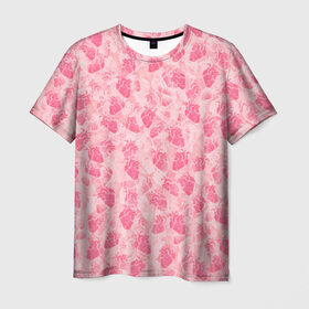 Мужская футболка 3D с принтом Человеческие сердца в Петрозаводске, 100% полиэфир | прямой крой, круглый вырез горловины, длина до линии бедер | Тематика изображения на принте: love | валентин | валентинка | любовь | паттерн | розовый | сердечки | сердце