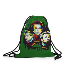 Рюкзак-мешок 3D с принтом Green Day в Петрозаводске, 100% полиэстер | плотность ткани — 200 г/м2, размер — 35 х 45 см; лямки — толстые шнурки, застежка на шнуровке, без карманов и подкладки | american idiot | green day | грин дей | грин дэй