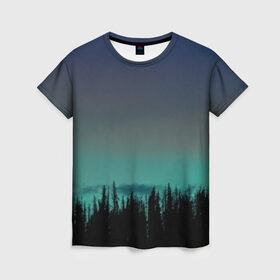 Женская футболка 3D с принтом Ночной лес в Петрозаводске, 100% полиэфир ( синтетическое хлопкоподобное полотно) | прямой крой, круглый вырез горловины, длина до линии бедер | небо | ночь | пейзаж