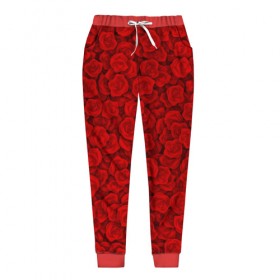 Женские брюки 3D с принтом Красные розы в Петрозаводске, полиэстер 100% | прямой крой, два кармана без застежек по бокам, с мягкой трикотажной резинкой на поясе и по низу штанин. В поясе для дополнительного комфорта — широкие завязки | 