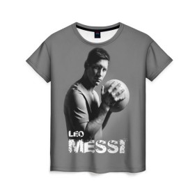 Женская футболка 3D с принтом Leo Messi в Петрозаводске, 100% полиэфир ( синтетическое хлопкоподобное полотно) | прямой крой, круглый вырез горловины, длина до линии бедер | barcelona | spanish | аргентина | барселона | испания | лео | месси | мяч | футбол | футболист