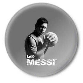 Значок с принтом Leo Messi в Петрозаводске,  металл | круглая форма, металлическая застежка в виде булавки | barcelona | spanish | аргентина | барселона | испания | лео | месси | мяч | футбол | футболист