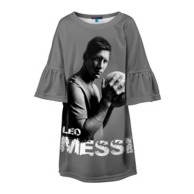 Детское платье 3D с принтом Leo Messi в Петрозаводске, 100% полиэстер | прямой силуэт, чуть расширенный к низу. Круглая горловина, на рукавах — воланы | barcelona | spanish | аргентина | барселона | испания | лео | месси | мяч | футбол | футболист