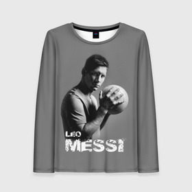 Женский лонгслив 3D с принтом Leo Messi в Петрозаводске, 100% полиэстер | длинные рукава, круглый вырез горловины, полуприлегающий силуэт | barcelona | spanish | аргентина | барселона | испания | лео | месси | мяч | футбол | футболист