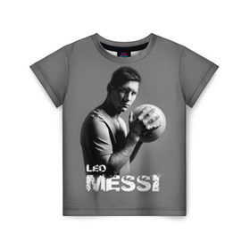 Детская футболка 3D с принтом Leo Messi в Петрозаводске, 100% гипоаллергенный полиэфир | прямой крой, круглый вырез горловины, длина до линии бедер, чуть спущенное плечо, ткань немного тянется | Тематика изображения на принте: barcelona | spanish | аргентина | барселона | испания | лео | месси | мяч | футбол | футболист
