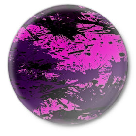 Значок с принтом Кляксы красок в Петрозаводске,  металл | круглая форма, металлическая застежка в виде булавки | Тематика изображения на принте: лиловый | пятна | черный | яркий